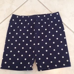 High waisted dark blue polka-dotted shorts